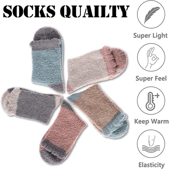Women Fuzzy Socks Cozy Fluffy Warm Slipper Microfiber Soft Sleep Brown Beige - Picture 6 of 6